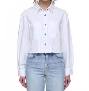 NEW HIDDEN cropped denim shirt in white